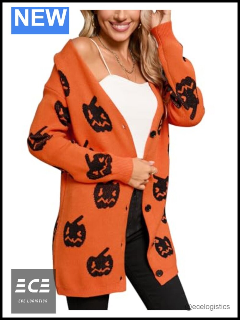 Womens Long Sleeve Heart Knit Cardigan Loose Fit Halloween Button